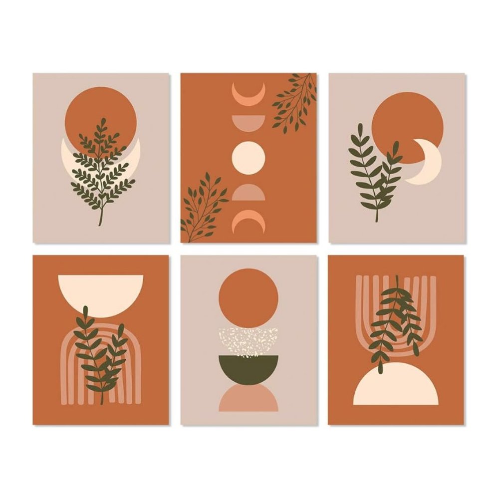 (Set of x6) Dreamy Warm Boho Canvas Posters - 8x10 unframed Moon & Plants